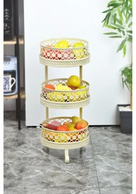 Resim Metal 3 Katlı Sebzelik ve Meyvelik Desenli Krem 