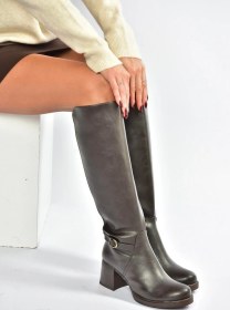 Resim V312310209 Kahverengi Kalın Topuklu Kadın Çizme Kahverengi-suni Deri 