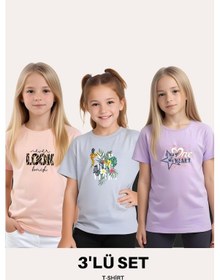 Resim Fyk Kids Kız Çocuk 3'lü Happines- Honey-sassy Baskılı Tişört Çok Renkli 