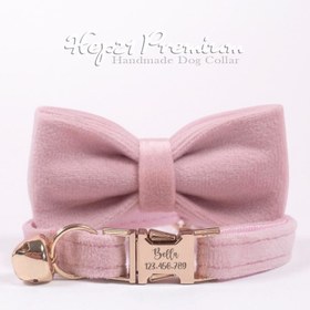 Resim Cat Collar Velvet Named Bell Cat Collar 015263 - Light Pink Bow Tie / S/M 