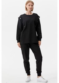 Resim Sıfır Yaka Çıtçıt Detaylı Eşofman Takım - Siyah Siyah 