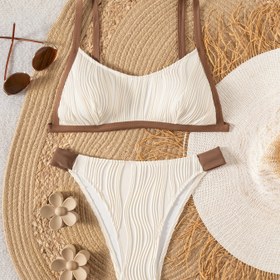 Resim 2025 Yeni Renk Bloklu Şık Kadın İki Parça Bikini Takımı 