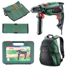 Resim Bosch Universal Impact 700 Darbeli Matkap + 19 Parça Aksesuar Set - 060313100B + Bosch Yeşil Sırt Çantası 