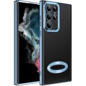 Resim M.TK Moveteck Samsung Galaxy S22 Ultra Kılıf Kamera Lens Korumalı Yazı Gösterir Parlak Halkalı Şeffaf 