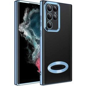 Resim M.TK Moveteck Samsung Galaxy S22 Ultra Kılıf Kamera Lens Korumalı Yazı Gösterir Parlak Halkalı Şeffaf 