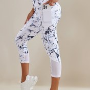 Resim Yüksek bel kalça kaldırıcı yoga pantolonu, karın kaldırıcı, baskılı, cepli, fileli, kalça kaldırıcı, fitness, sıkı pantolon, spor pantolonu 