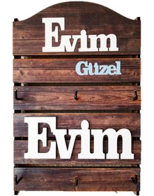 Resim PRATİK DEKOR Anahtarlık Ahşap Evim Güzel Evim Kahve 