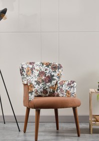 Resim Model Concept Berjer Koltuk-cafe-ofis-balkon-teras-bahçe-kahve çiçek desenli kumaş-kahverengi ayak 