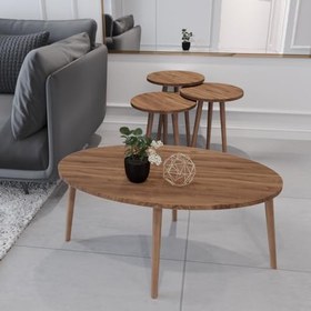 Resim 4'lü Sehpa Seti Ve Orta Sehpa &Oturma Odası Ve Salon için Sehpa Seti (Ceviz) 