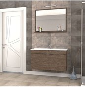Resim Biani Fix Arya 100 Cm Seramik Lavabolu, Aynalı, Banyo Dolabı, Lavabo Dahil, Mdf,Aybe Kahve 