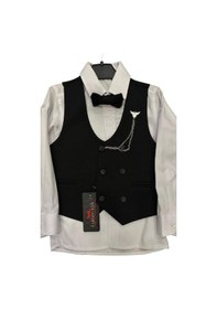 Resim Carinos Erkek Çocuk Yelek Papyon Pantolon Rozet Gömlek Tam Set Takım Elbise-12573-siyah Siyah 