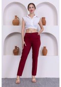 Resim Deri Detaylı Cepli Bilek Boy Pantolon 3146-bordo Bordo 