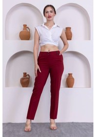 Resim Deri Detaylı Cepli Bilek Boy Pantolon 3146-bordo Bordo 