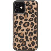 Resim Venito Apple Iphone 12 Mini Lucca Tüylü Leopar Desenli Deri Arka Telefon Kılıfı 