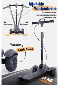 Resim Prego Veyron Bluetoothlu Müzikli Işıklı Çocuk Scooter Katlanabilir - Yükseklik Ayarlı Gri 