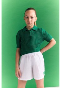 Resim Defacto Crop Polo Yaka Triko Kazak Kız Çocuk C5369A825SM Yeşil 