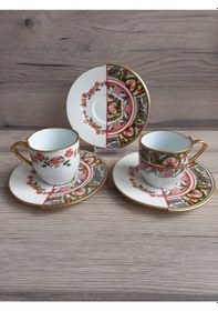 Resim Konyax Rosa 4 Parça 2 Kişilik Porselen Türk Kahvesi Fincan Takımı Çok Renkli 