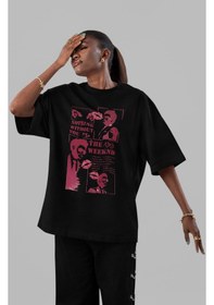 Resim The Weeknd Rapper Şarkıcı Ön Baskılı Unisex Oversize Tişört Siyah 