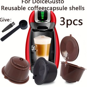 Resim Dolce Gusto Makineleri için 3'lü Paket Yeniden Kullanılabilir Kahve Kapsülleri, Kaşıkla Plastik Doldurulabilir Kahve Filtreleri, Genio, Esperta, Piccolo, Mini Me, Circolo ve Infinissima Modelleriyle Uyumlu 