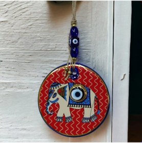 Resim Kırmızı Bereket Getiren Filli Nazar Boncuklu Duvar Süsü Cam Duvar 