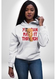 Resim Bunu Alabilirsin Çantadan Çıkan Ayı Kadın Erkek Beyaz Kapüşonlu Sweatshirt Hoodie Beyaz 