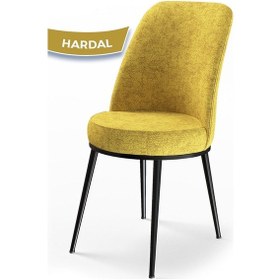 Resim Canisa Dexa Serisi, Üst Kalite Mutfak Sandalyesi, Metal Siyah Iskeletli, 4 Adet Hardal Sandalye Hardal Sandalye 