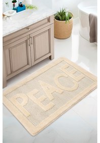 Resim Doğal Kaymaz Taban Banyo Paspas Uzun Ömürlü Yumuşak Dokulu Su Emici Yıkanabilir Peace 60x100 Krem 