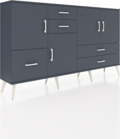 Resim Arges Konsol 4 Raflı 5 Çekmeceli 4 Kapaklı 176x30x99 Antrasit-antrasit Antrasit - Antrasit 