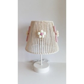 Resim Kuzey Avize 11 - 30 cm Makrome Ip Sargı Pembe Çiçek Aplikeli Çiçek Ponponlu Kız Bebek ve Çocuk Odası Abajur Ekr 