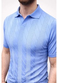 Resim Barlashive Erkek Yazlık Triko Dokuma Tişört Kısa Kol Polo Yaka T-shirt - Bebek Mavisi Çok Renkli 