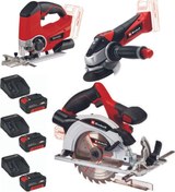 Resim Einhell Te-js 18 Dekupaj Te-ag 18/115 Avuç Taşlama Te-cs 18/165/1 Daire Testere 3x4.0ah Akülü Set 
