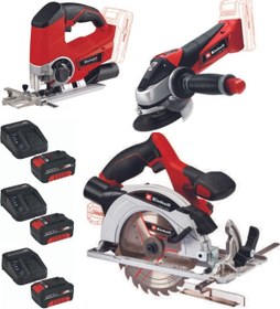 Resim Einhell Te-js 18 Dekupaj Te-ag 18/115 Avuç Taşlama Te-cs 18/165/1 Daire Testere 3x4.0ah Akülü Set 