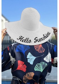 Resim Hello Sunshine Yazılı Hasır Şapka Beyaz Rş-22 Beyaz 