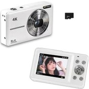 Resim Teltree Beyaz Dijital Fotoğraf Makinesi 4k/30fps 64mp 18x Zoom 2.4" Ekran Fotoğraf-video Çekimi 32gb Hafıza Kartı Dahil İç Batarya 