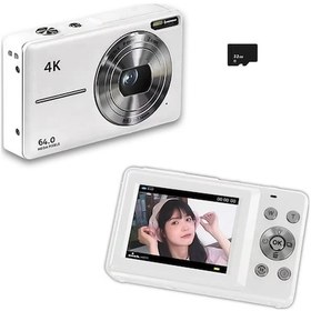 Resim Teltree Beyaz Dijital Fotoğraf Makinesi 4k/30fps 64mp 18x Zoom 2.4" Ekran Fotoğraf-video Çekimi 32gb Hafıza Kartı Dahil İç Batarya 