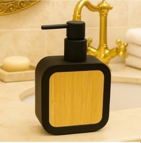 Resim Mat Sabunluk Ahşap Desenli Lüks, Ergonomik Tasarım, Ahşap Dispenser Siyah 