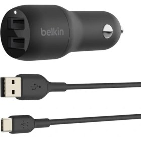 Resim Belkin Çift USB Araç Şarj Cihazı 24 W + Usb-C Kablosu (Boost Charge Çift Bağlantı Noktalı Araç Şarjı, 2 Bağlantı Noktalı USB Araç Şarjı) Nintendo Switch Araç Şarjı, iPad Pro Araç Şarjı 