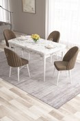 Resim Canisa Roz Serisi 80x132 Mdf Beyaz Mermer Desen Masa Takımı Ve 4 Kahverengi Sandalye 