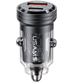 Resim Usams Us-cc175 C35 45w Alüminyum Alaşımlı Şeffaf Çift Usb Bağlantı Noktası Mini Araç Şarj Cihazı Siyah 