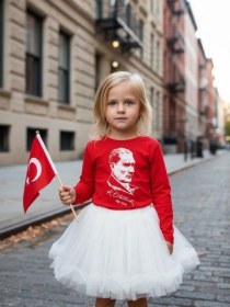 Resim Zekids Çocuk Pamuklu Atatürk Ve İmza Baskılı Uzun Kollu T-shirt-16318 Kırmızı 