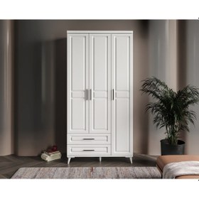Resim GuneyStore Gözde 3 Kapaklı Komple MDF Beyaz Gardırop 