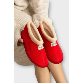 Resim Unisex Içi Yünlü Kışlık Ev Ayakkabısı Panduf Kırmızı 