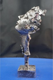 Resim Dekoratif Çiçekli Kadın Heykel Biblo Ev Dekor & Hediyelik Aksesuar 32 Cm Gümüş 