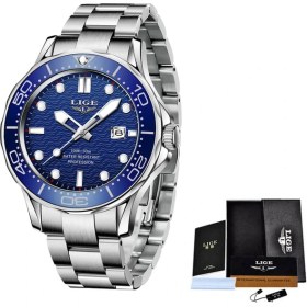 Resim Hanyang Gümüş Mavi Adam Lıge Için 2023 Spor Kol Saati Üst Marka Paslanmaz Çelik Su Geçirmez Saatler Erkekler Izle Askeri Kuvars Kol Saati Montre Homme (Yurt Dışından) 