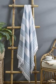 Resim Hamam Peştemal Banyo Havlusu Pamuklu Çizgili Peştemal 90x170 Mavi 90 x 170 