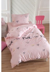 Resim Tek Kişilik Pamuklu Nevresim Takımı 3 Parça Power Desen Pembe / Yumuşak Dokulu Pembe 