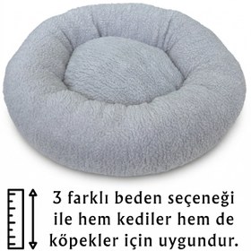Resim Teddy Donut Şeklinde, Ultra Yumuşak Kumaşlı, Kaydırmaz Tabanlı, Yıkanabilir Kedi ve Köpek Yatağı (Gri) - S 