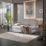 Resim Daily Yavrulu Karyola Daybed Tek-Çift Kişilik Metal Karyola Beyaz 