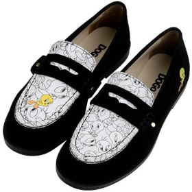 Resim Dogo Kadın Vegan Deri Siyah Loafer - Warner Bros Looney Tunes Tweety Tasarım 