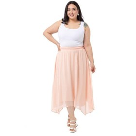 Resim Büyük Beden Asimetrik Kesim Astarlı Pudra Şifon Etek-pudra Pudra 